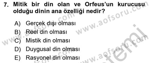 Mitoloji ve Din Dersi 2018 - 2019 Yılı Yaz Okulu Sınav Soruları 7. Soru