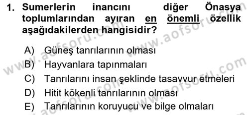 Mitoloji ve Din Dersi 2019 - 2020 Yılı (Vize) Ara Sınav Soruları 1. Soru