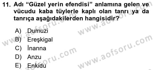 Mitoloji ve Din Dersi 2019 - 2020 Yılı (Vize) Ara Sınav Soruları 11. Soru
