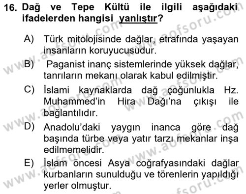 Mitoloji ve Din Dersi 2019 - 2020 Yılı (Vize) Ara Sınav Soruları 16. Soru