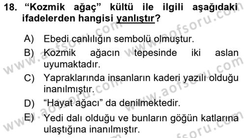 Mitoloji ve Din Dersi 2019 - 2020 Yılı (Vize) Ara Sınav Soruları 18. Soru