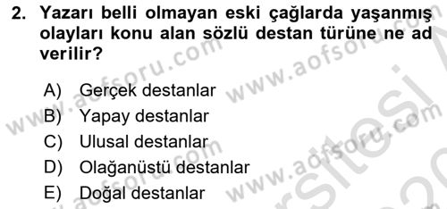 Mitoloji ve Din Dersi 2019 - 2020 Yılı (Vize) Ara Sınav Soruları 2. Soru