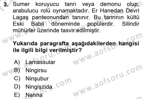 Mitoloji ve Din Dersi 2019 - 2020 Yılı (Vize) Ara Sınav Soruları 3. Soru