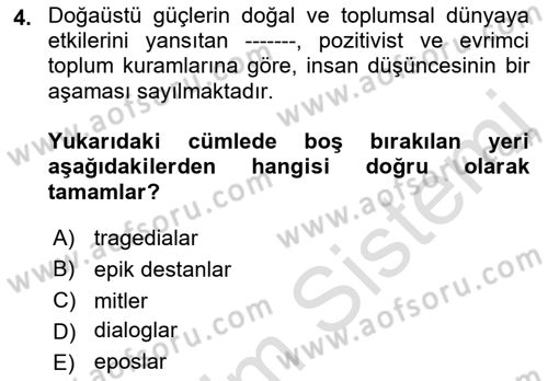 Mitoloji ve Din Dersi 2019 - 2020 Yılı (Vize) Ara Sınav Soruları 4. Soru
