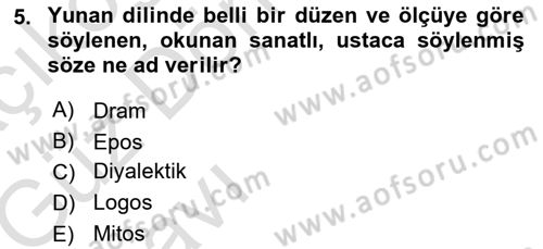 Mitoloji ve Din Dersi 2019 - 2020 Yılı (Vize) Ara Sınav Soruları 5. Soru