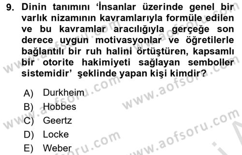 Mitoloji ve Din Dersi 2019 - 2020 Yılı (Vize) Ara Sınav Soruları 9. Soru