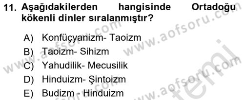 Mitoloji ve Din Dersi 2019 - 2020 Yılı (Final) Dönem Sonu Sınav Soruları 11. Soru