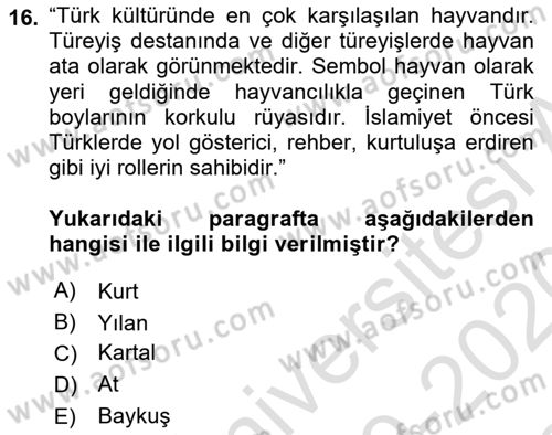 Mitoloji ve Din Dersi 2019 - 2020 Yılı (Final) Dönem Sonu Sınav Soruları 16. Soru
