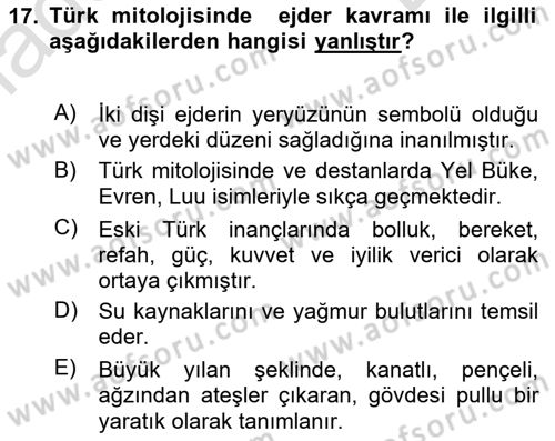 Mitoloji ve Din Dersi 2019 - 2020 Yılı (Final) Dönem Sonu Sınav Soruları 17. Soru