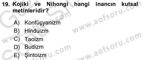 Mitoloji ve Din Dersi 2019 - 2020 Yılı (Final) Dönem Sonu Sınav Soruları 19. Soru