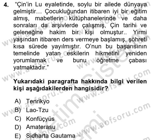 Mitoloji ve Din Dersi 2019 - 2020 Yılı (Final) Dönem Sonu Sınav Soruları 4. Soru