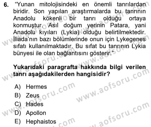 Mitoloji ve Din Dersi 2019 - 2020 Yılı (Final) Dönem Sonu Sınav Soruları 6. Soru
