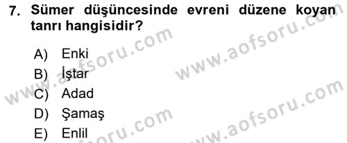 Mitoloji ve Din Dersi 2019 - 2020 Yılı (Final) Dönem Sonu Sınav Soruları 7. Soru