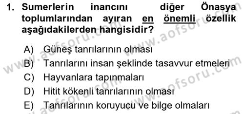 Mitoloji ve Din Dersi 2020 - 2021 Yılı Yaz Okulu Sınav Soruları 1. Soru
