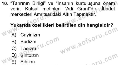 Mitoloji ve Din Dersi 2020 - 2021 Yılı Yaz Okulu Sınav Soruları 10. Soru