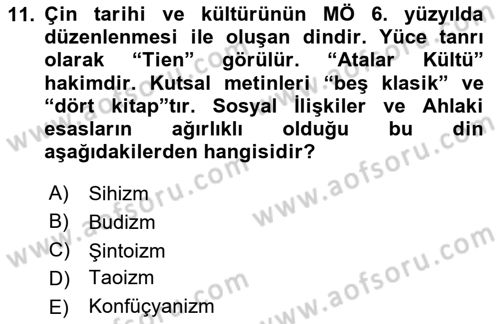Mitoloji ve Din Dersi 2020 - 2021 Yılı Yaz Okulu Sınav Soruları 11. Soru