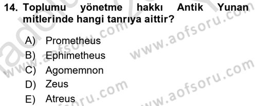 Mitoloji ve Din Dersi 2020 - 2021 Yılı Yaz Okulu Sınav Soruları 14. Soru