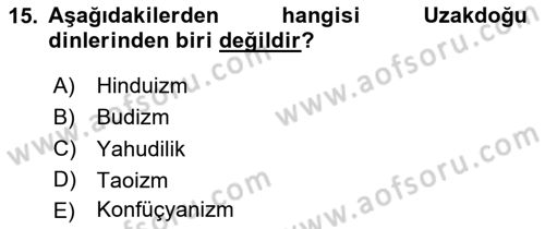 Mitoloji ve Din Dersi 2020 - 2021 Yılı Yaz Okulu Sınav Soruları 15. Soru