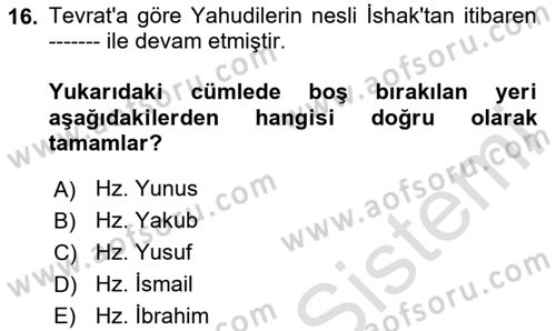 Mitoloji ve Din Dersi 2020 - 2021 Yılı Yaz Okulu Sınav Soruları 16. Soru