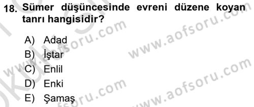 Mitoloji ve Din Dersi 2020 - 2021 Yılı Yaz Okulu Sınav Soruları 18. Soru