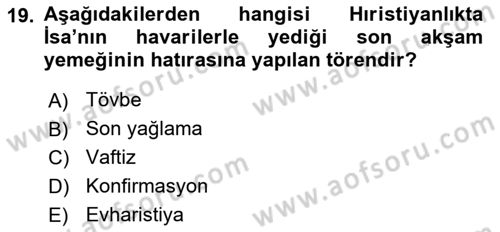Mitoloji ve Din Dersi 2020 - 2021 Yılı Yaz Okulu Sınav Soruları 19. Soru