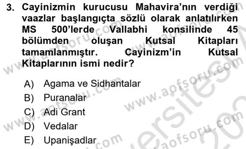 Mitoloji ve Din Dersi 2020 - 2021 Yılı Yaz Okulu Sınav Soruları 3. Soru