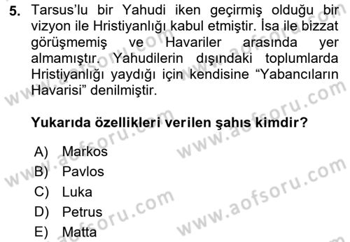 Mitoloji ve Din Dersi 2020 - 2021 Yılı Yaz Okulu Sınav Soruları 5. Soru
