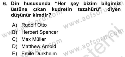 Mitoloji ve Din Dersi 2020 - 2021 Yılı Yaz Okulu Sınav Soruları 6. Soru