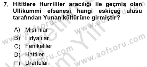 Mitoloji ve Din Dersi 2020 - 2021 Yılı Yaz Okulu Sınav Soruları 7. Soru