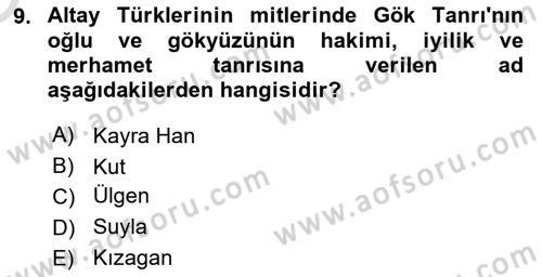 Mitoloji ve Din Dersi 2020 - 2021 Yılı Yaz Okulu Sınav Soruları 9. Soru