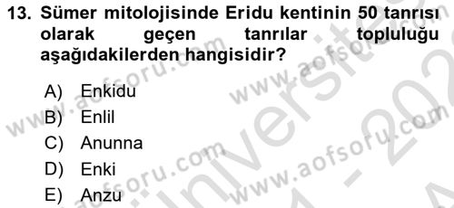 Mitoloji ve Din Dersi Ara Sınavı Deneme Sınav Soruları 13. Soru