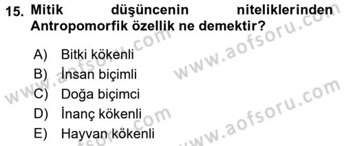 Mitoloji ve Din Dersi Ara Sınavı Deneme Sınav Soruları 15. Soru