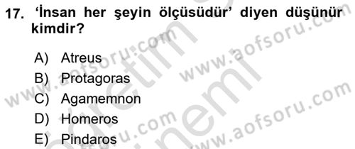 Mitoloji ve Din Dersi Ara Sınavı Deneme Sınav Soruları 17. Soru
