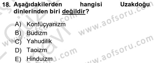 Mitoloji ve Din Dersi Ara Sınavı Deneme Sınav Soruları 18. Soru