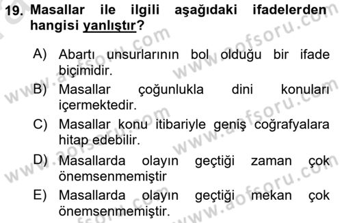 Mitoloji ve Din Dersi Ara Sınavı Deneme Sınav Soruları 19. Soru