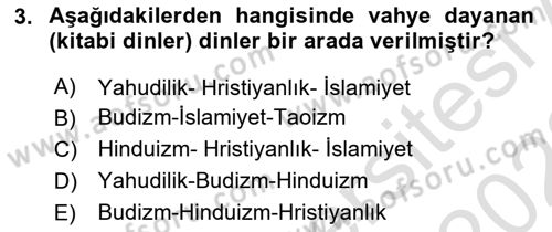 Mitoloji ve Din Dersi 2021 - 2022 Yılı (Vize) Ara Sınav Soruları 3. Soru