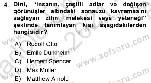 Mitoloji ve Din Dersi 2021 - 2022 Yılı (Vize) Ara Sınav Soruları 4. Soru