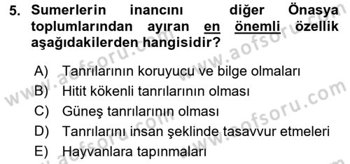 Mitoloji ve Din Dersi 2021 - 2022 Yılı (Vize) Ara Sınav Soruları 5. Soru