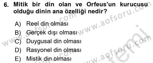 Mitoloji ve Din Dersi Ara Sınavı Deneme Sınav Soruları 6. Soru