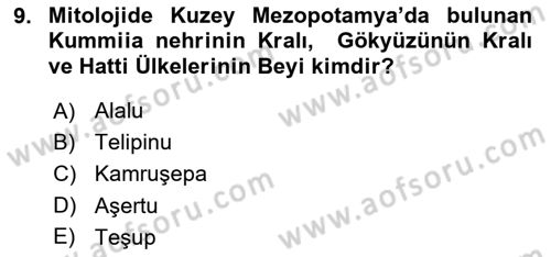 Mitoloji ve Din Dersi Ara Sınavı Deneme Sınav Soruları 9. Soru