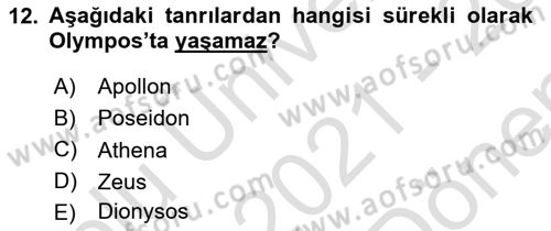 Mitoloji ve Din Dersi 2021 - 2022 Yılı (Final) Dönem Sonu Sınav Soruları 12. Soru