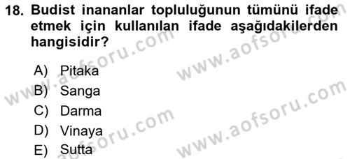 Mitoloji ve Din Dersi 2021 - 2022 Yılı (Final) Dönem Sonu Sınav Soruları 18. Soru