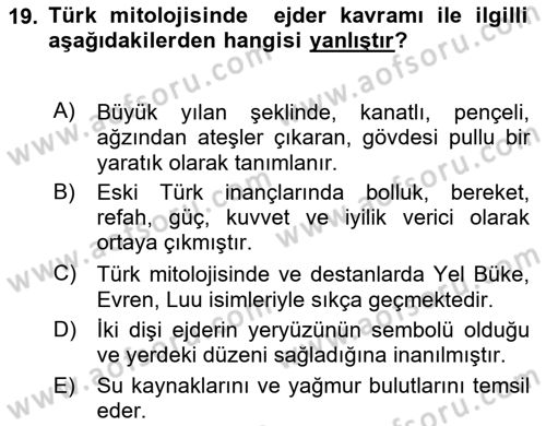 Mitoloji ve Din Dersi 2021 - 2022 Yılı (Final) Dönem Sonu Sınav Soruları 19. Soru