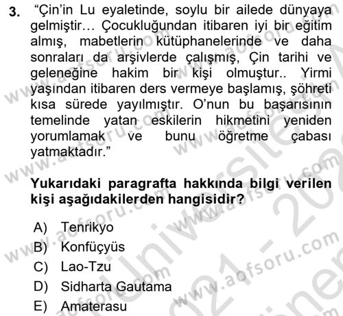 Mitoloji ve Din Dersi 2021 - 2022 Yılı (Final) Dönem Sonu Sınav Soruları 3. Soru