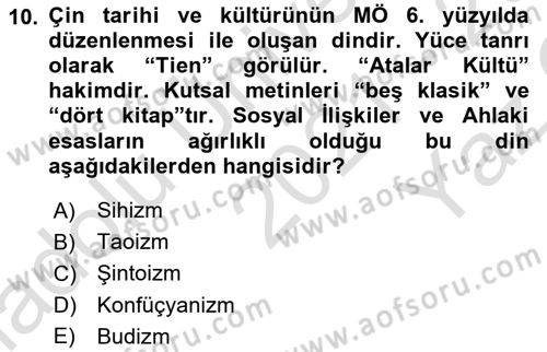 Mitoloji ve Din Dersi 2021 - 2022 Yılı Yaz Okulu Sınav Soruları 10. Soru
