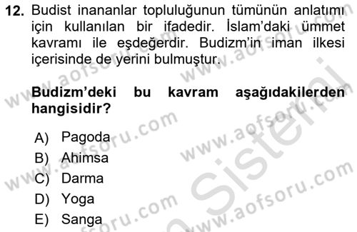 Mitoloji ve Din Dersi 2021 - 2022 Yılı Yaz Okulu Sınav Soruları 12. Soru