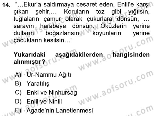 Mitoloji ve Din Dersi 2021 - 2022 Yılı Yaz Okulu Sınav Soruları 14. Soru