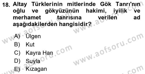 Mitoloji ve Din Dersi 2021 - 2022 Yılı Yaz Okulu Sınav Soruları 18. Soru