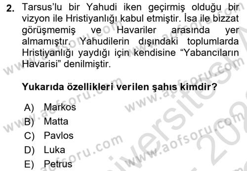 Mitoloji ve Din Dersi 2021 - 2022 Yılı Yaz Okulu Sınav Soruları 2. Soru
