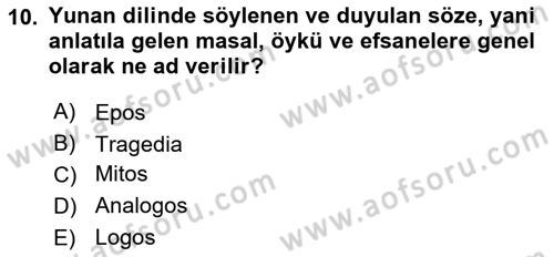 Mitoloji ve Din Dersi 2022 - 2023 Yılı (Vize) Ara Sınav Soruları 10. Soru